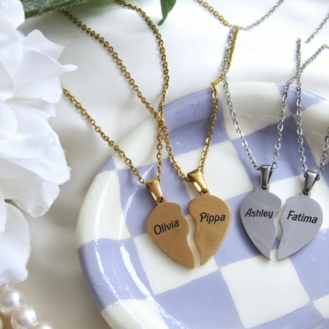 Engraved BFF Heart Necklaces