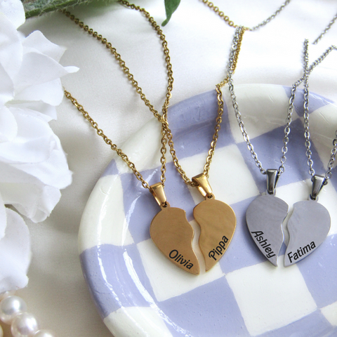 Engraved BFF Heart Necklaces