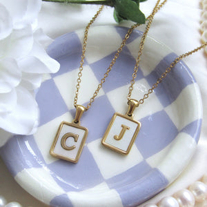 Gold Mother of Pearl Letter Necklace