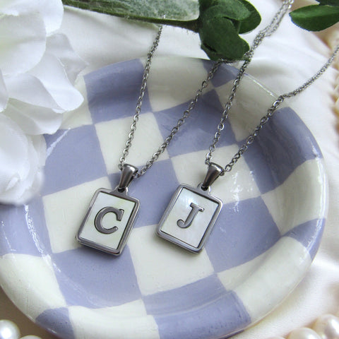 Silver Mother of Pearl Letter Necklace