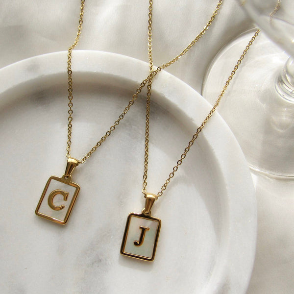 Gold Mother of Pearl Letter Necklace