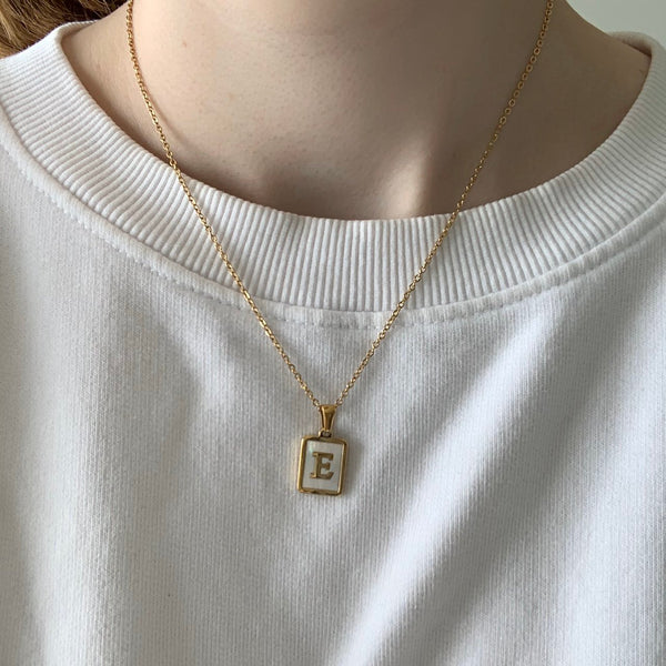 Gold Mother of Pearl Letter Necklace