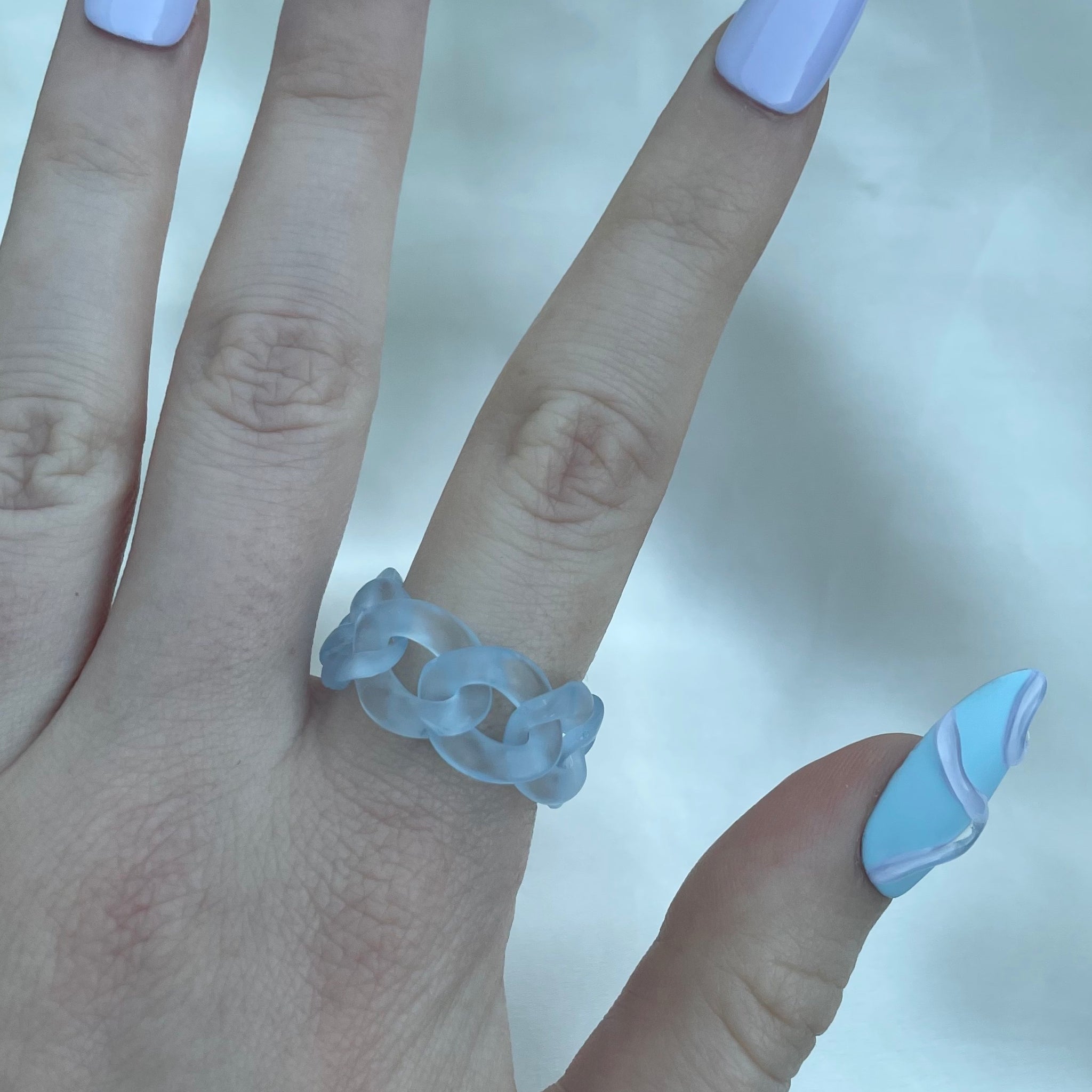 Frosted Periwinkle Blue Acrylic Chain Ring