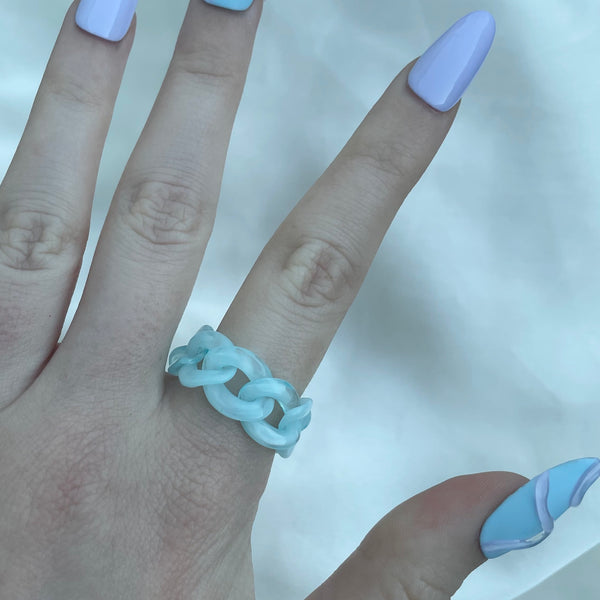 Marble Blue Acrylic Chain Ring