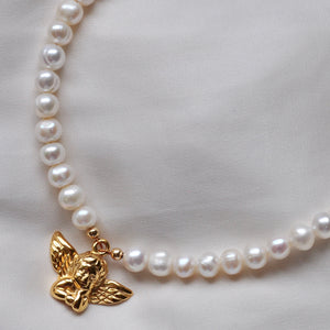 Gold Angel Pearl Necklace