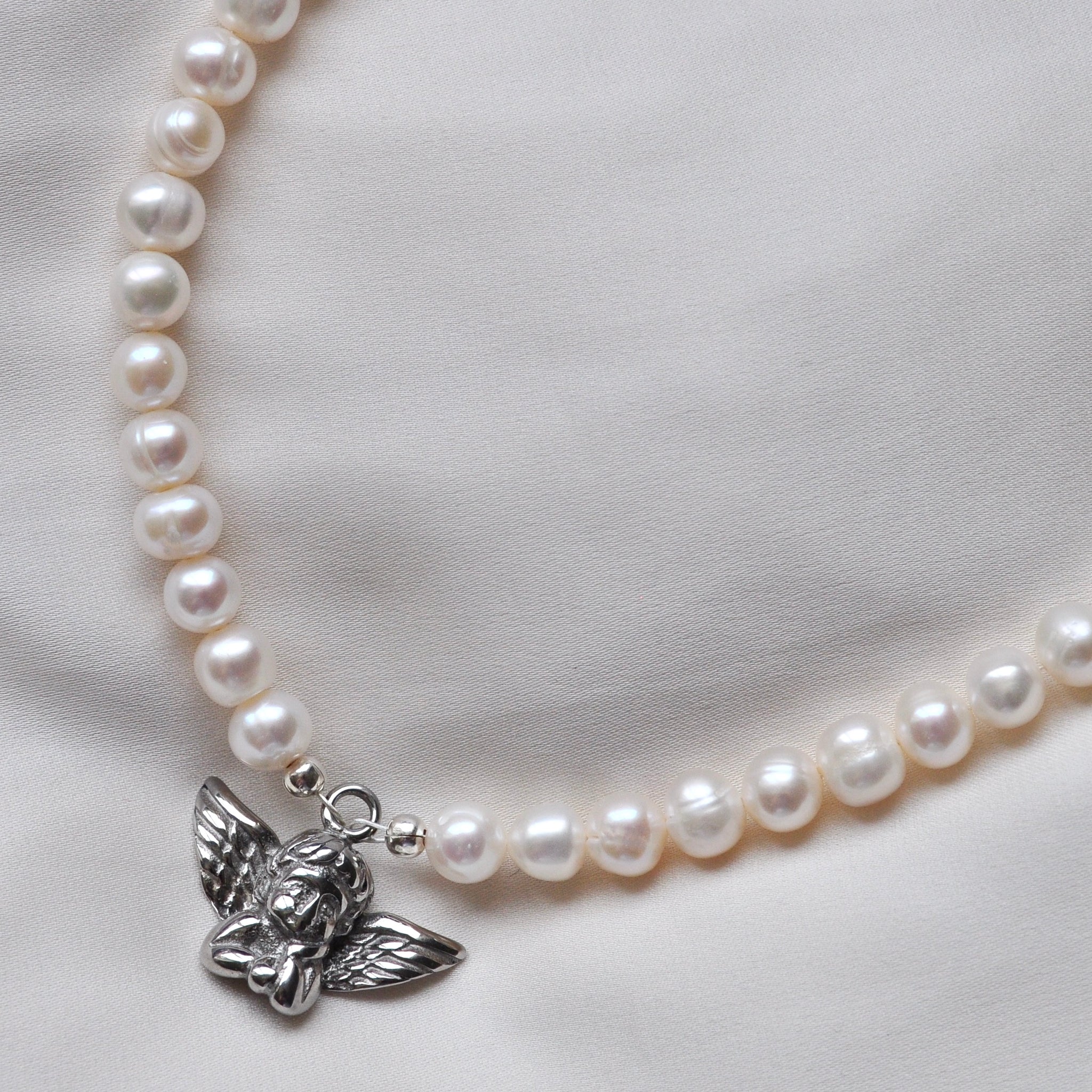 Silver Angel Pearl Necklace