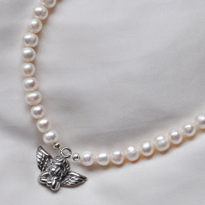 Silver Angel Pearl Necklace