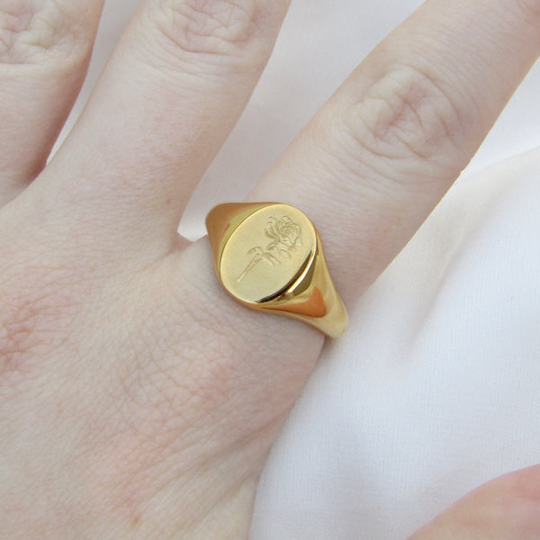 Gold Rose Signet Ring