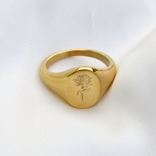 Gold Rose Signet Ring