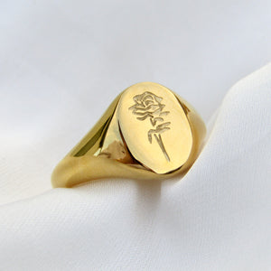 Gold Rose Signet Ring