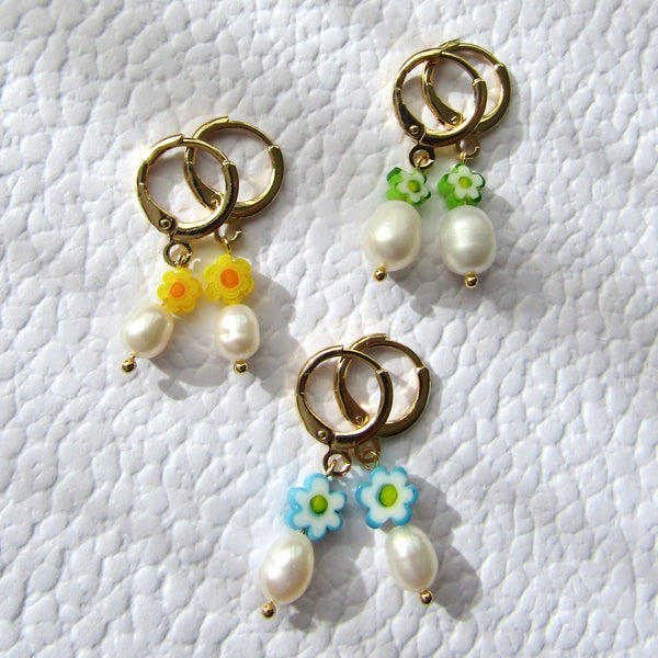 Sunshine Yellow Blooms Pearl Earrings