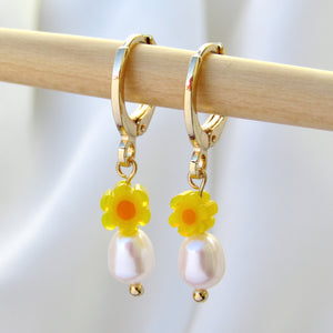 Sunshine Yellow Blooms Pearl Earrings