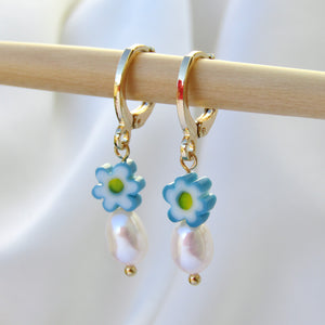 Turquoise Blooms Pearl Earrings