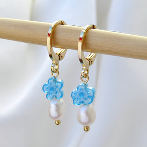 Turquoise Blooms Pearl Earrings