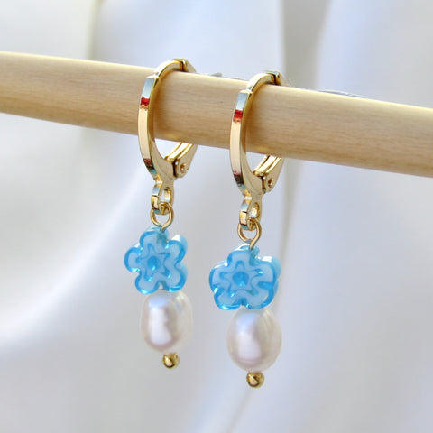 Turquoise Blooms Pearl Earrings