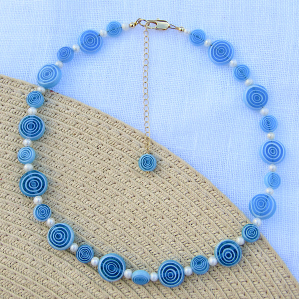 Turquoise Spiral Pearl Necklace