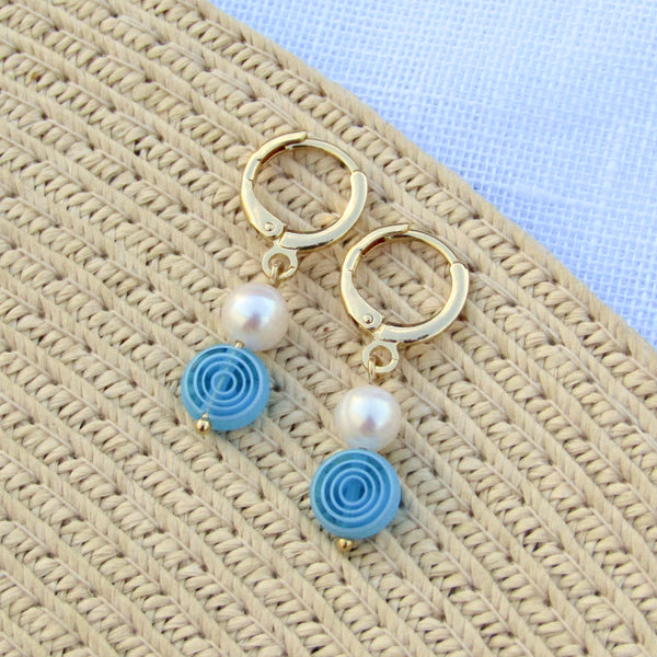 Turquoise Spiral Pearl Earrings