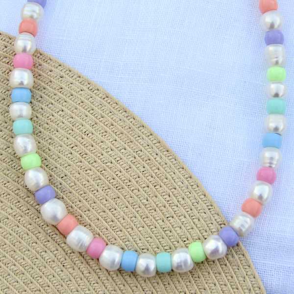 Pastel Chunky Beaded Pearl Necklace