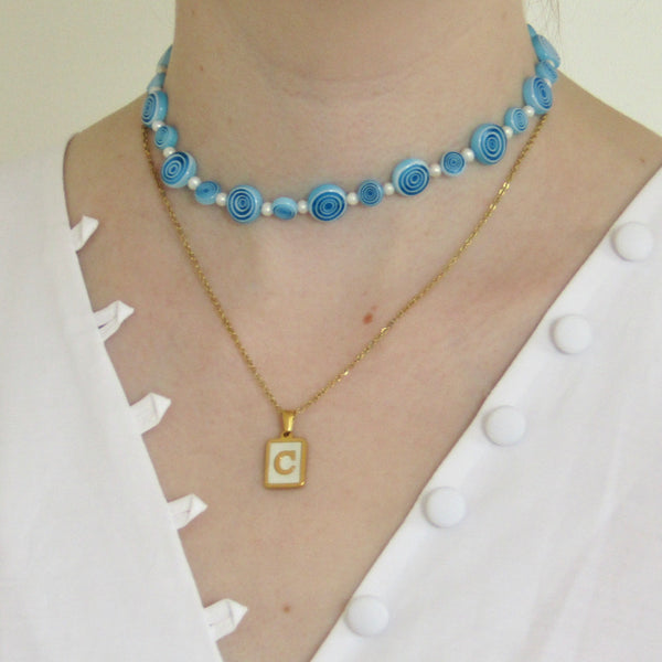 Blue Spiral Pearl Necklace