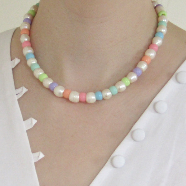 Pastel Chunky Beaded Pearl Necklace