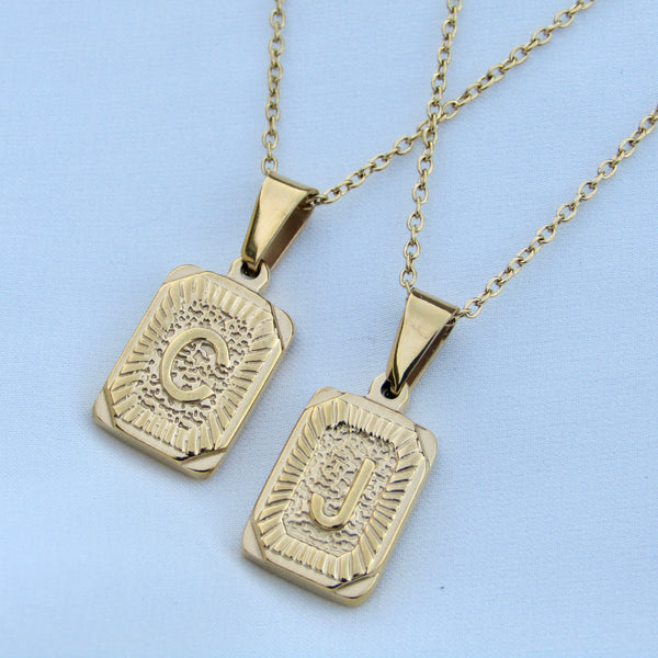 Gold Embossed Letter Necklace