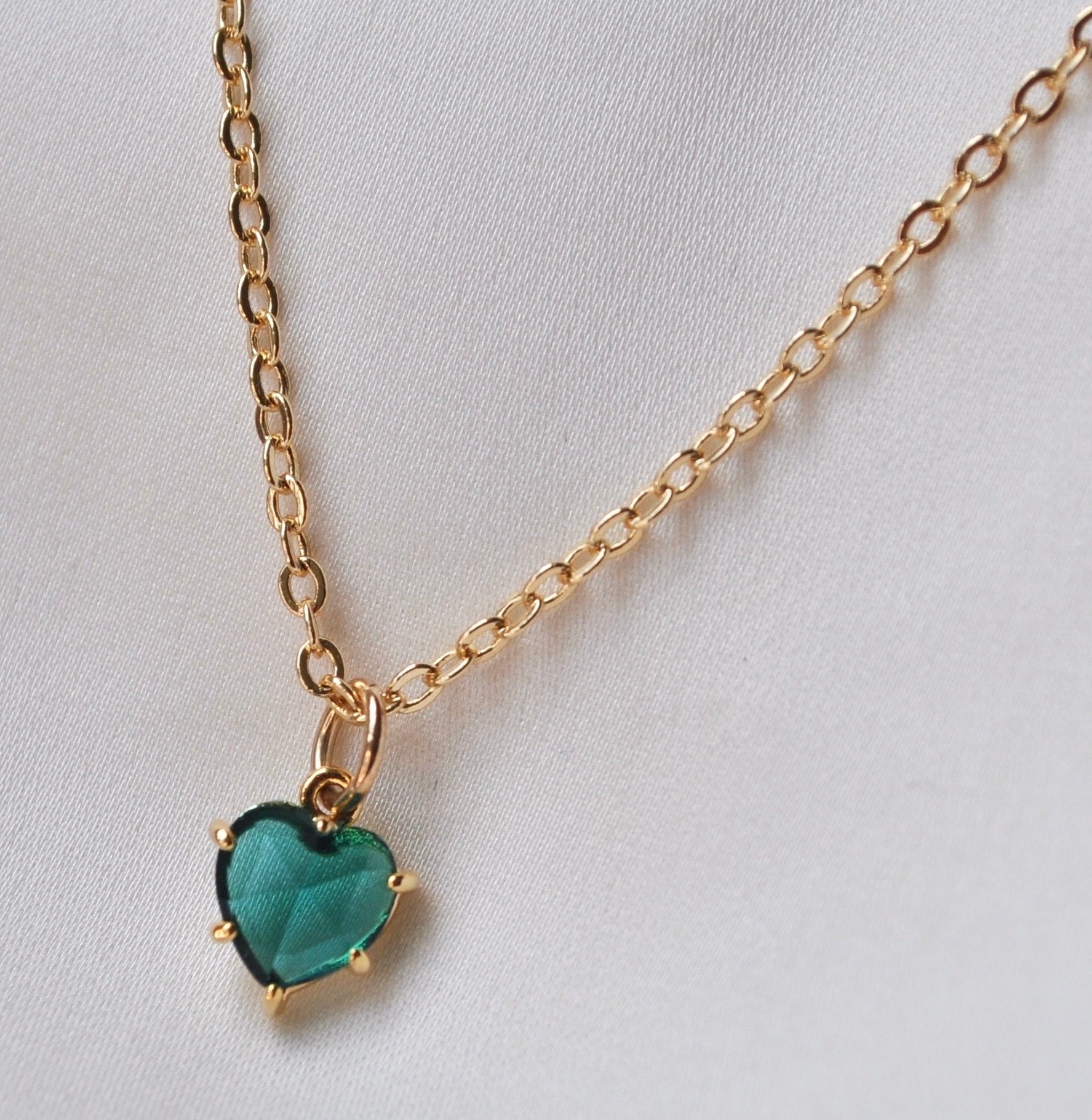 Green Diamanté Heart Necklace