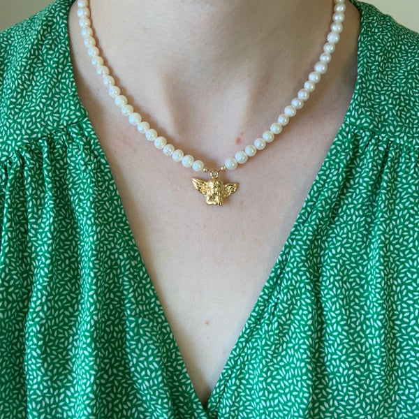 Gold Angel Pearl Necklace