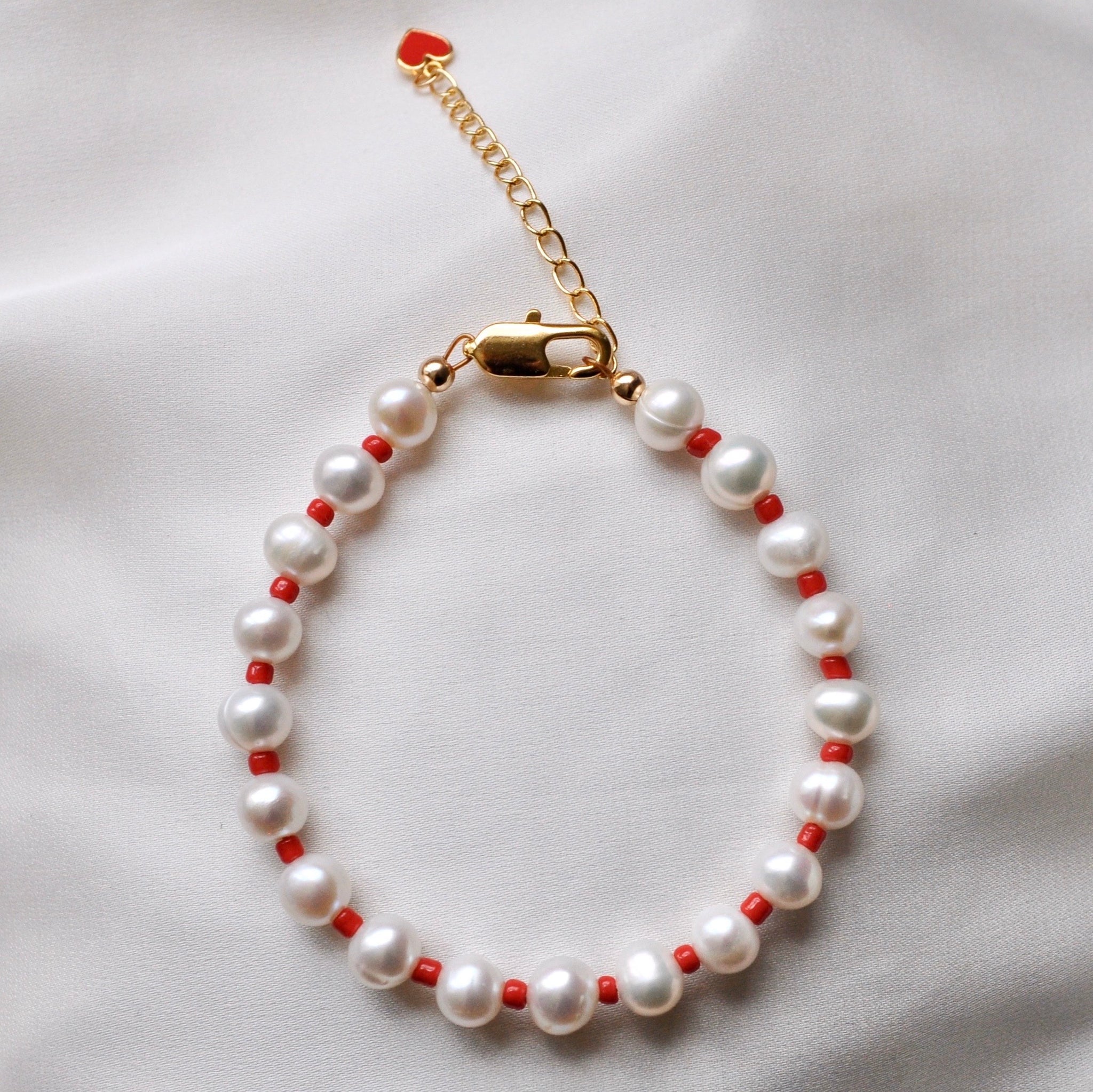 Red Heart Pearl Bracelet