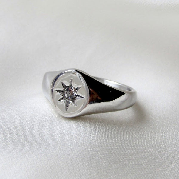 Silver Star Signet Ring