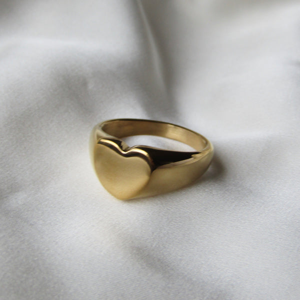 Gold Heart Signet Ring