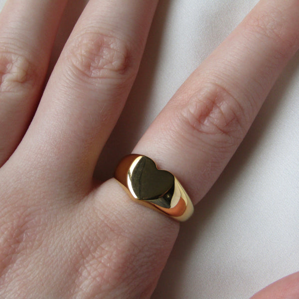 Gold Heart Signet Ring