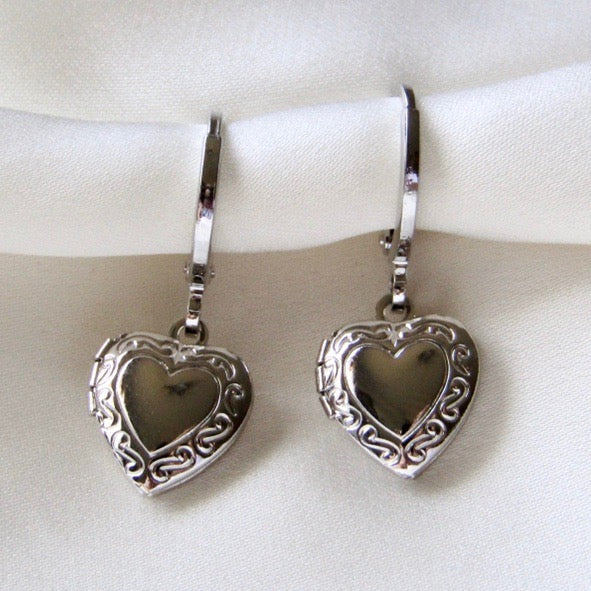 Silver Heart Locket Huggies