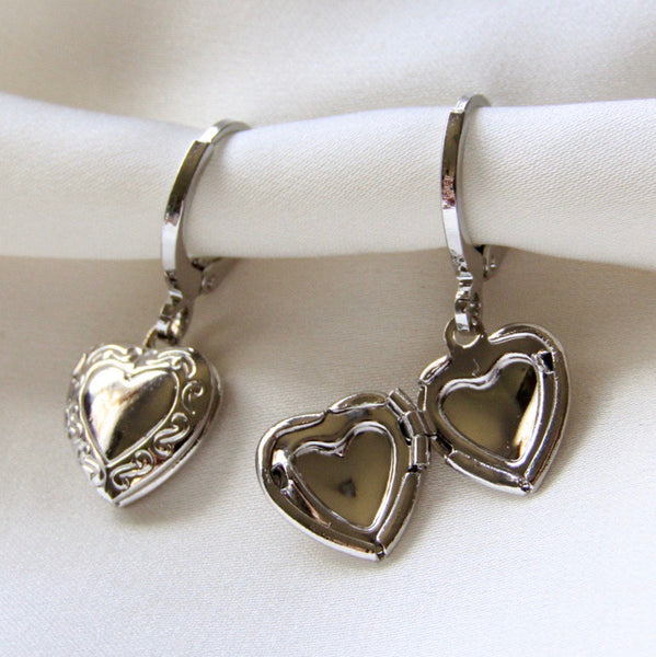 Silver Heart Locket Huggies