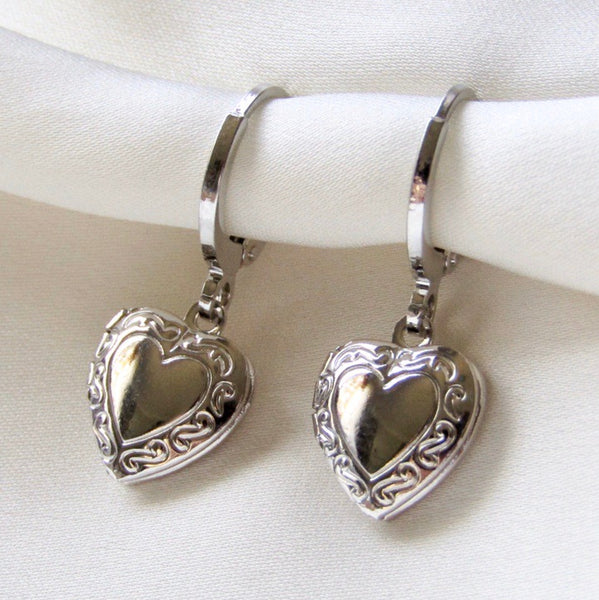 Silver Heart Locket Huggies