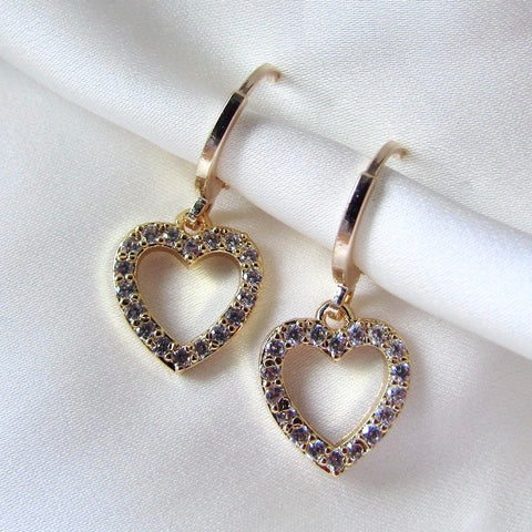 Gold Diamanté Heart Huggies