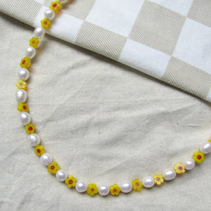 Sunshine Yellow Blooms Pearl Necklace