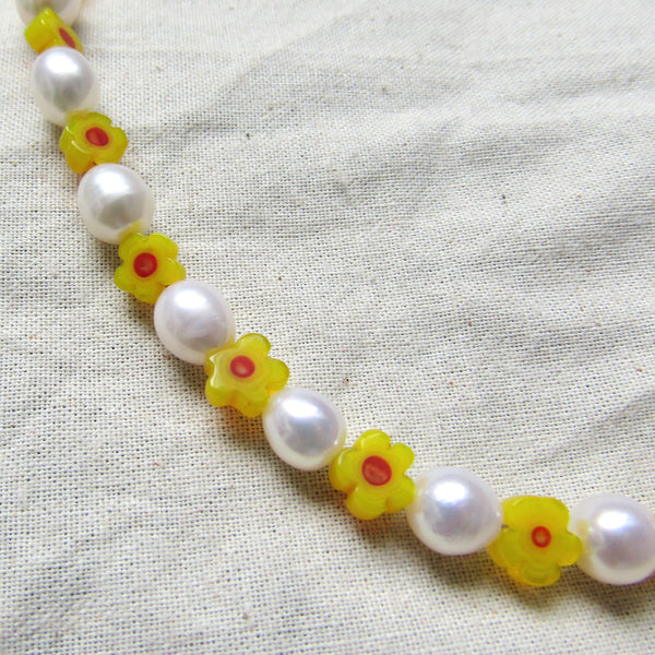 Sunshine Yellow Blooms Pearl Necklace