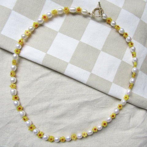 Sunshine Yellow Blooms Pearl Necklace