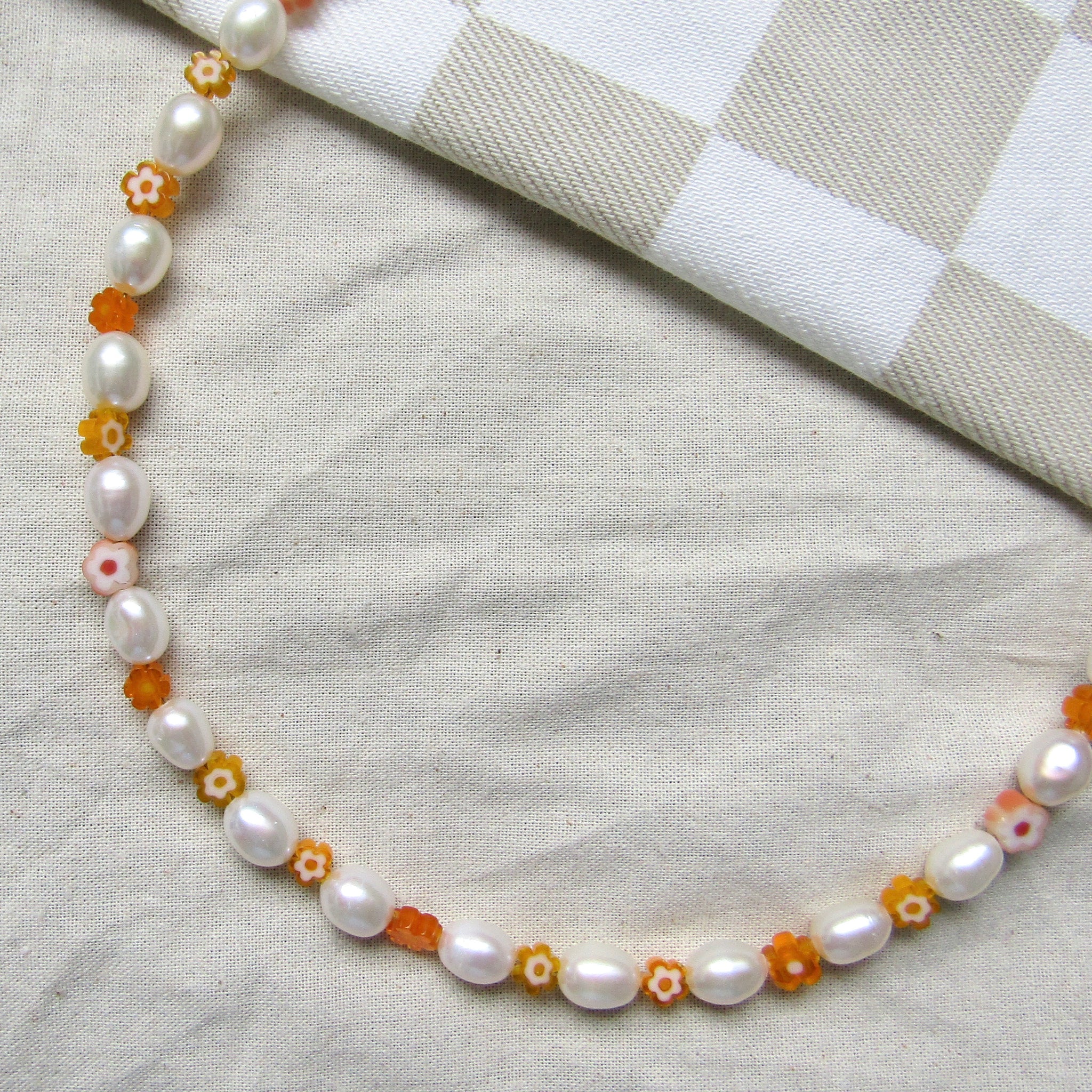 Tangerine Blooms Pearl Necklace