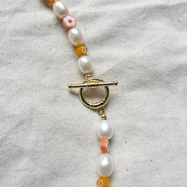 Tangerine Blooms Pearl Necklace