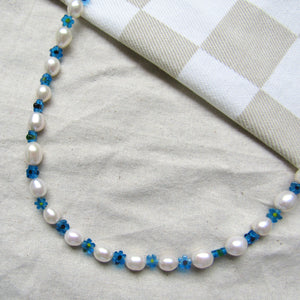 Teal Blooms Pearl Necklace