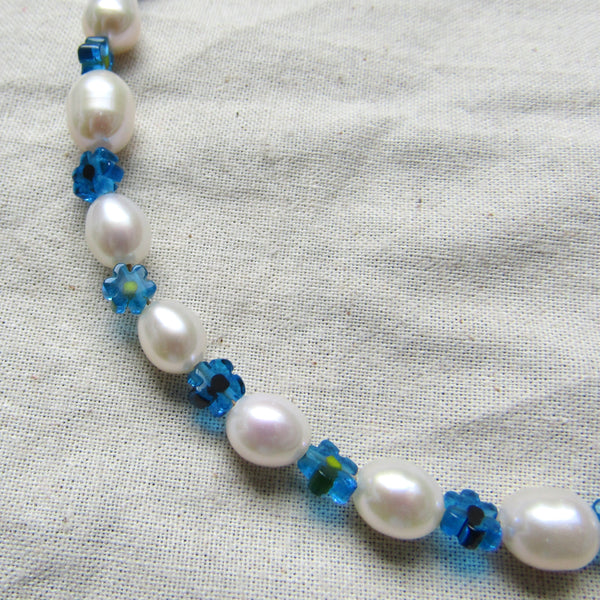 Teal Blooms Pearl Necklace