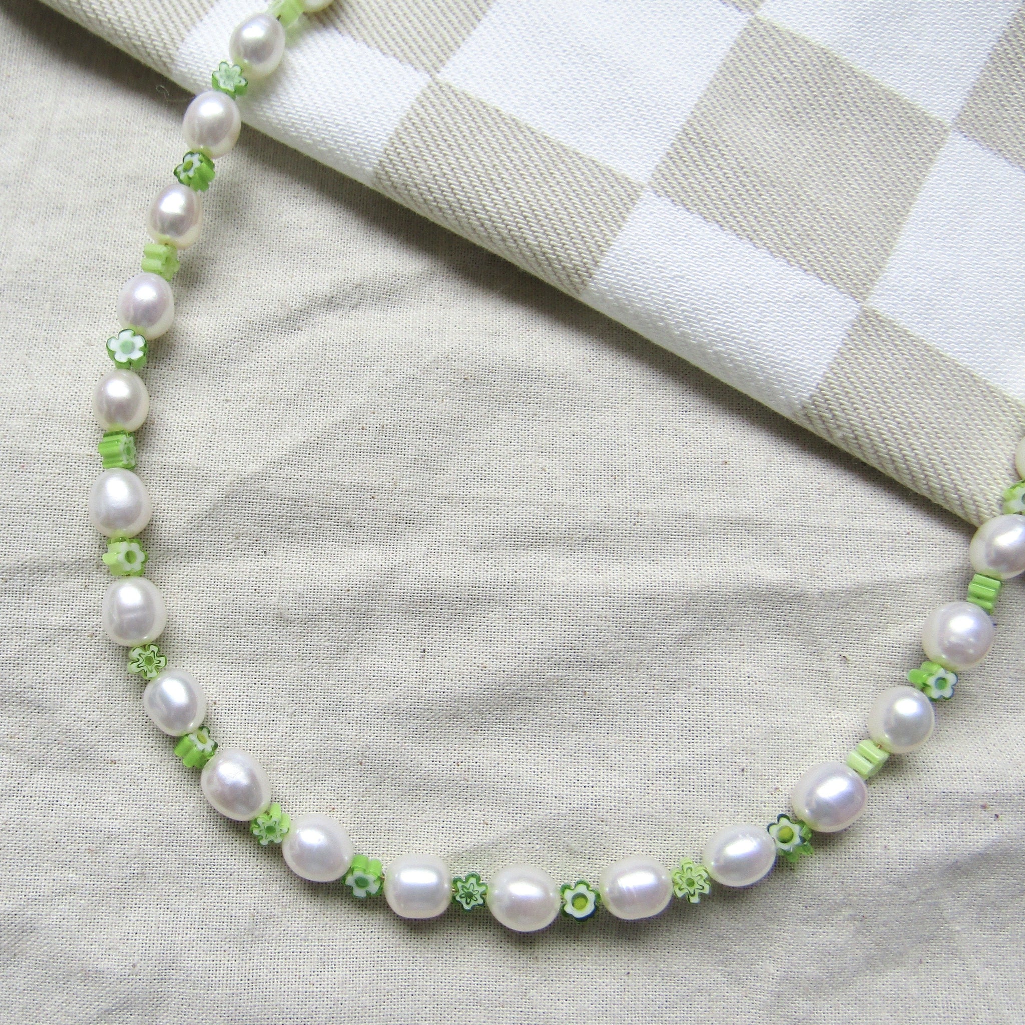 Lime Green Blooms Pearl Necklace