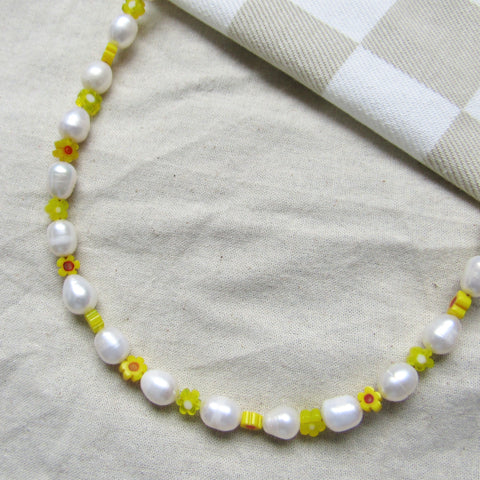 Yellow Blooms Pearl Necklace