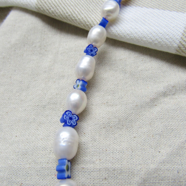 Blue Blooms Pearl Necklace