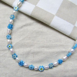 Turquoise Blooms Pearl Necklace