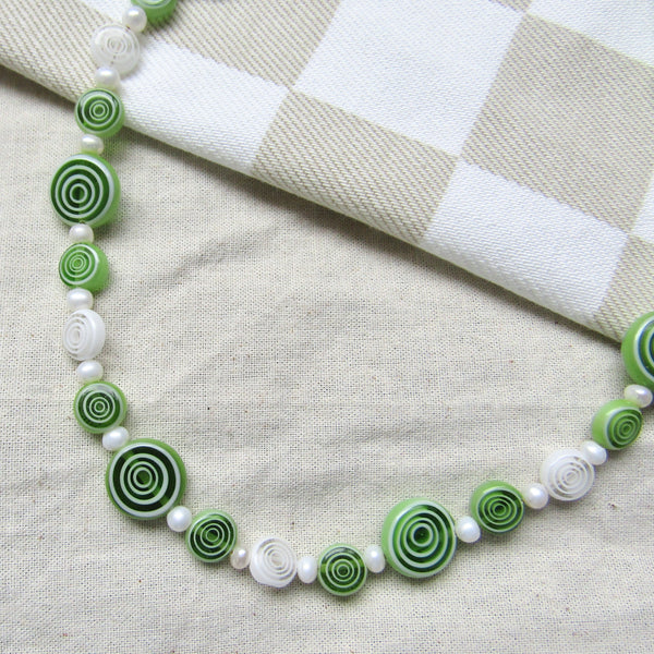 Lime Green Spiral Pearl Necklace