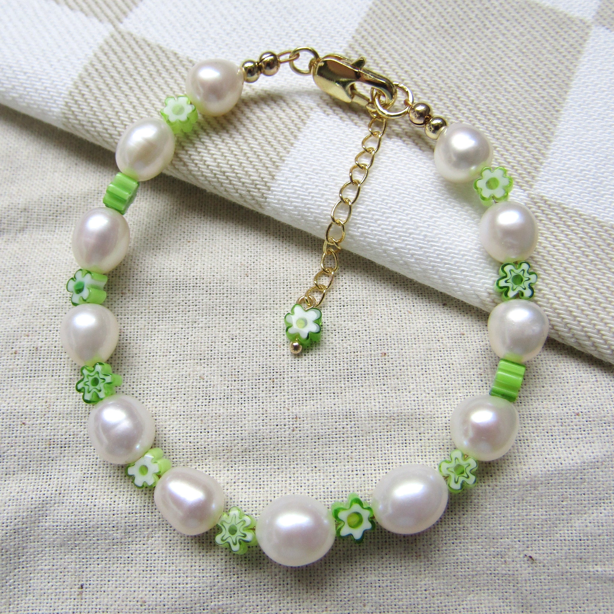 Lime Green Blooms Pearl Bracelet