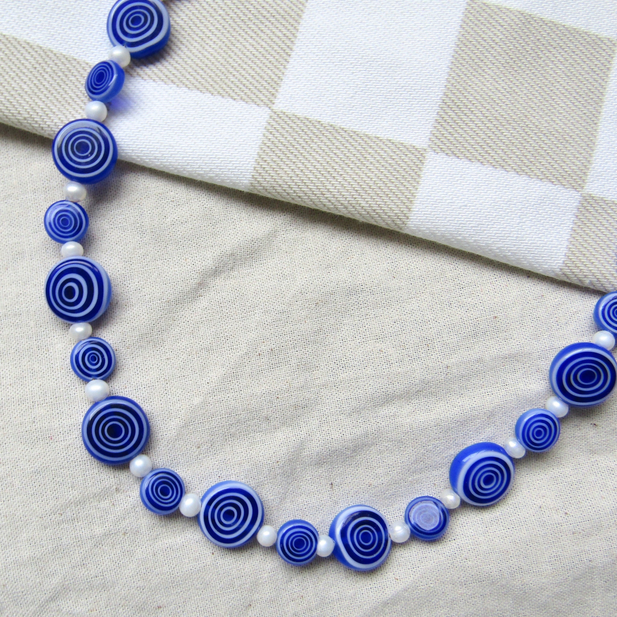 Blue Spiral Pearl Necklace