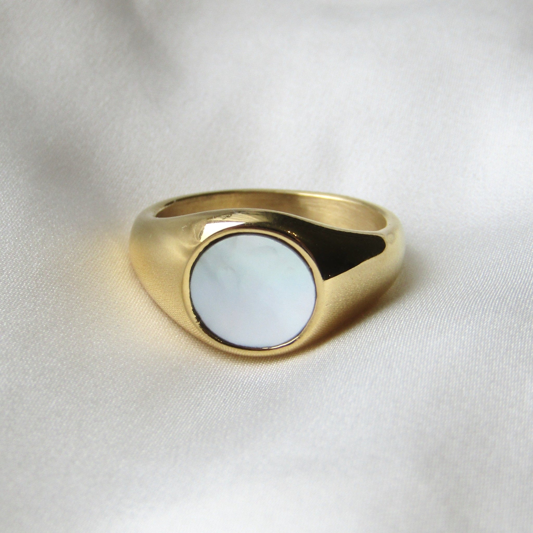 Gold Mother of Pearl Signet Ring